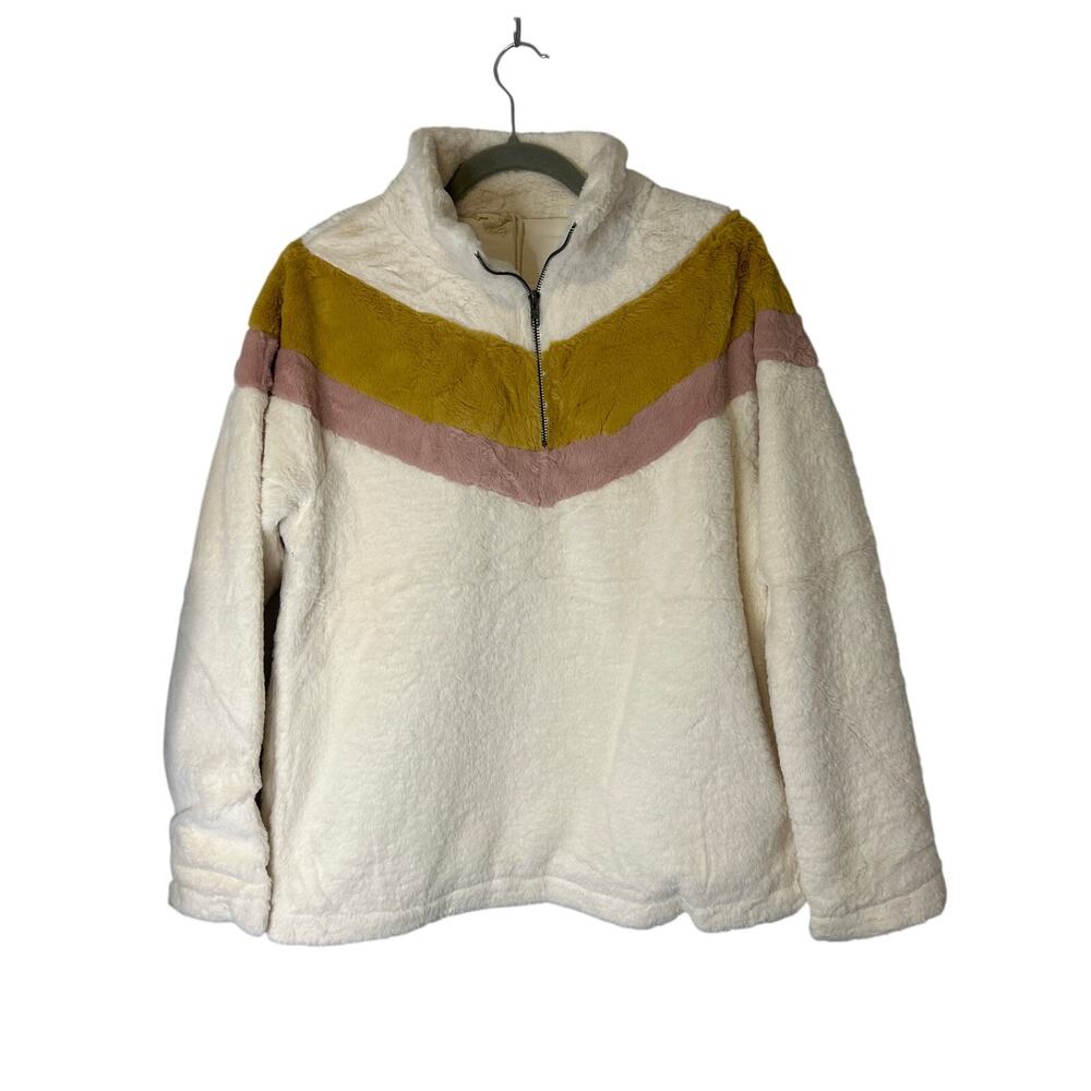 Hem‎ & Thread Women’s Small Sherpa Pullover Cream Chevron Quarter Zip NWT